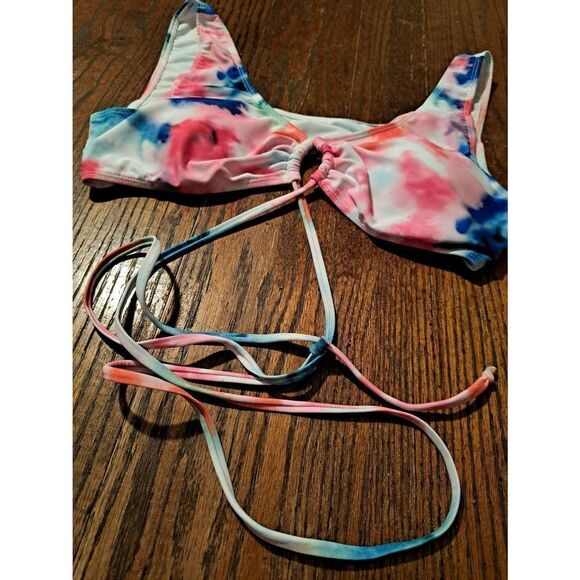 Large Tie Dye Strappy Lace Up Bikini Swimsuit Bathing Suit Swimwear Top Shirt - Picture 4 of 6
